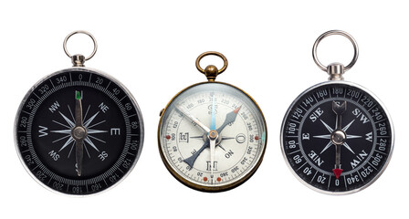 Old geographical compasses collection isolated on a white background. Retro compass is a wonderful...