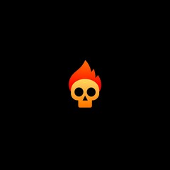 Stylized Skull with Flames Icon on Photo Black Background fire symbol