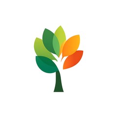 Stylized Tree Logo with Gradient Leaves in Green and Orange icon symbol Photo