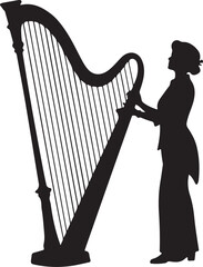 Black silhouette of a woman playing a classical concert harp