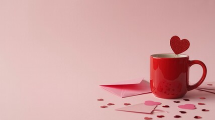 Minimalist valentine's day coffee cup with hearts on pink background for romantic gift ideas and holiday celebrations with romance