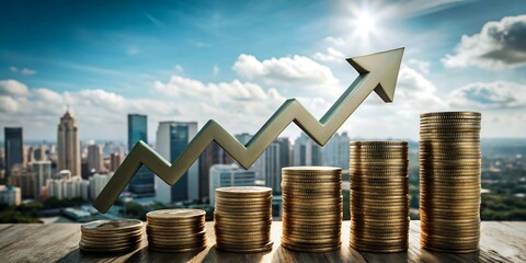 Financial growth represented by stacks of coins and an upward trending arrow
