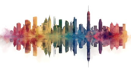 Vibrant City Skyline with Colorful Smoke and Reflections cityscape urban Photo