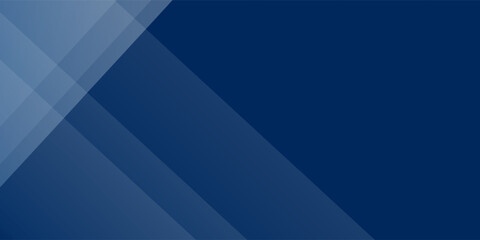 Modern abstract illustration featuring layered dark blue gradient background with translucent geometric shapes and diagonal lines creating depth and movement. Minimalistic vector design template.