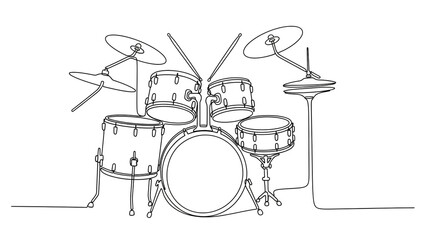 Fototapeta premium Drum Set Line Art Minimalist Black White Outline Simple Design Music Illustration