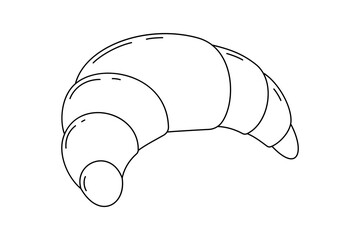 Croissant Line Art Vector Illustration Isolated on White Background, Hand Drawn Black and White Contour of Fresh French Bakery Pastry for Breakfast and Dessert