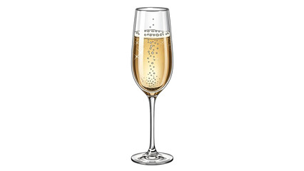 Champagne flute with bubbly champagne in elegant luxury style with soft studio lighting on white background for celebration