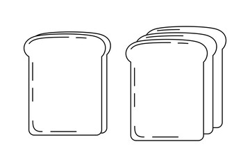 Toast Bread Slices Line Art Vector Illustration Isolated on White Background, Black and White Contour Icon of Thin Toasted Bread for Design