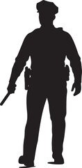 Police Officer Silhouette with Baton Isolated on White Background