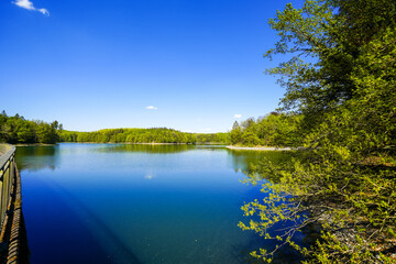 View from the Neye Dam of the surrounding landscape near Wipperf&uuml;rth. Nature at the reservoir.

