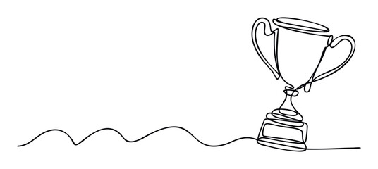 Continuous line drawing of a winners trophy cup symbolizing achievement and success, perfect for corporate awards, sports events, and recognition programs.