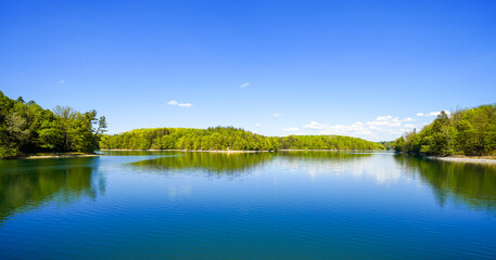View from the Neye Dam of the surrounding landscape near Wipperf&uuml;rth. Nature at the reservoir.
