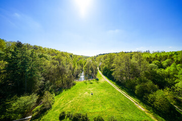 View from the Neye Dam of the surrounding landscape near Wipperf&uuml;rth. Nature at the reservoir.
