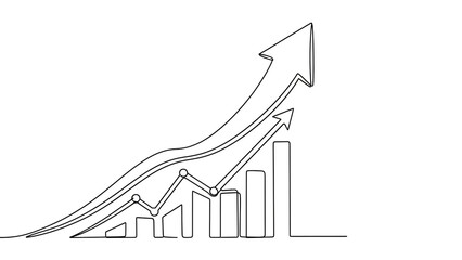 Growing graph line with upward trend in simple minimalist style with white clean background for business presentation