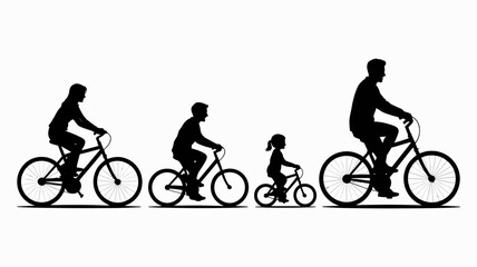 Obraz premium a simple black silhouette illustration depicts a family of four enjoying a leisurely bike ride together in a row high quality professional detailed modern elegant stylish