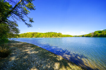 View from the Neye Dam of the surrounding landscape near Wipperf&uuml;rth. Nature at the reservoir.
