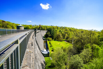 View from the Neye Dam of the surrounding landscape near Wipperf&uuml;rth. Nature at the reservoir.

