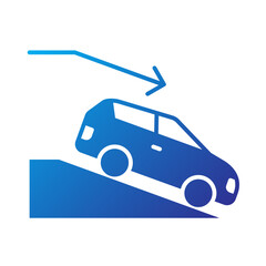 Gradient Icon - Car driving downhill symbolizing descent control or braking system.