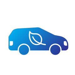 Gradient Icon - Eco car with leaf symbolizing green energy or sustainable driving.