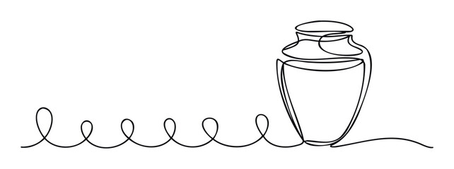 Elegant continuous line drawing depicting a classic cocktail shaker with flowing loops, ideal for mixology event promotions or restaurant branding materials.