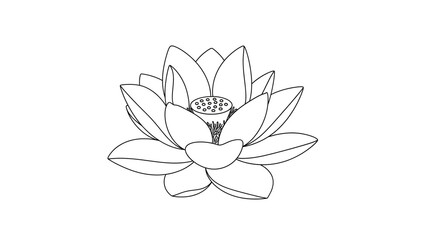 Lotus flower in minimalist style with simple line art on white background for graphic design