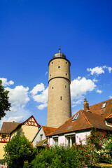 Historic round tower of the town of Ochsenfurt. Old architecture.
