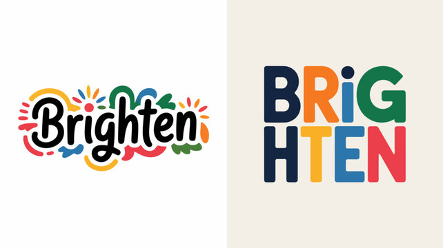 a vibrant and colorful illustration showcases the word brighten in a playful whimsical style alongside a bolder modern brighten logo high quality professional detailed elegant stylish