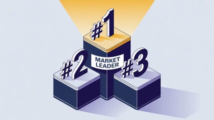First place market leader achievement on podium, celebrating success and victory.
