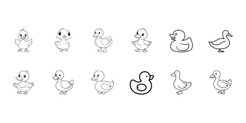 Adorable Cartoon Ducklings Line Art Vector Set for Kids Coloring Pages and Cute Animal Designs