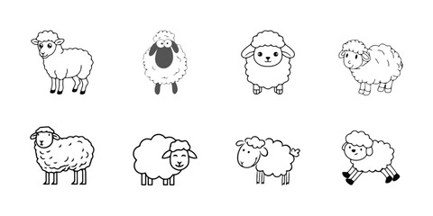Cute Cartoon Sheep and Lamb Vector Set Adorable Farm Animal Line Art Collection