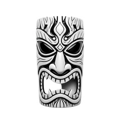 Obraz premium Stylized Black and White Tiki Mask or Mug Isolated on White Background