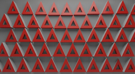Geometric pattern of red triangles on gray background, creating a modern and minimalist design, suitable for abstract art or architectural concepts