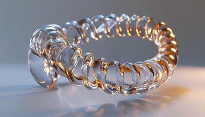 A translucent, spiraling torus ring casts soft shadows
