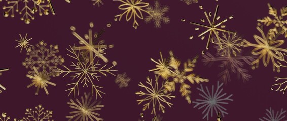 Festive abstract design featuring golden snowflakes on a rich burgundy background, perfect for holiday greetin © vegefox.com