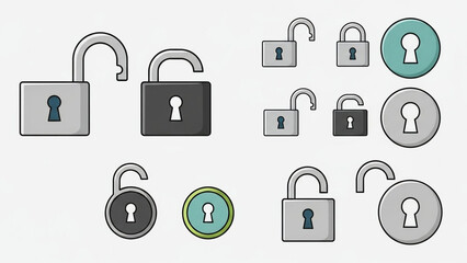 Padlock icons in various styles and colors for cybersecurity and data protection