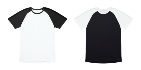 Two stylish black and white raglan t-shirts for versatile fashion and design use