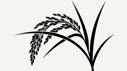 Rice Plant Silhouette in Simple Elegant Black Silhouette on White Background for Agriculture