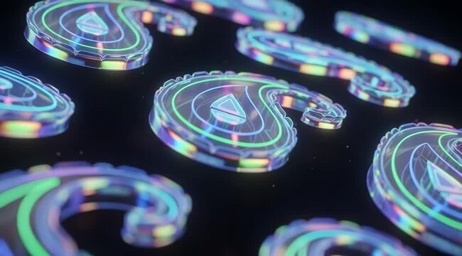 Iridescent Paisley Patterns on Black Background.
