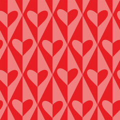 split hearts on diamond shapes seamless in red and coral. For valentine&rsquo;s day background, wrapping paper and greeting cards.