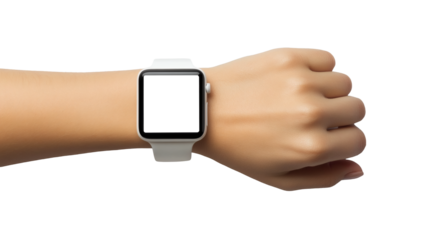 A sleek white smartwatch on a person's wrist, highlighting modern technology and design
