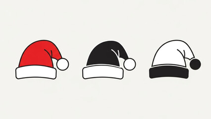 Santa hats in minimalist design with simple colors and clean lines on white background for christmas illustration