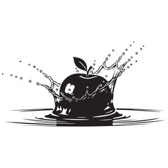 Dramatic black apple splashing into water with dynamic waves
