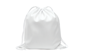 A white drawstring bag, perfect for branding and design applications.