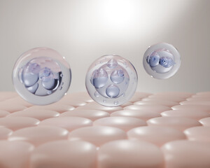 Cosmetic serum Oil drop on skin cell, Skin Repair, moisturizer, collagen serum, 3d rendering.