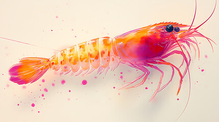 Close-up logo visual of a single, stylized shrimp with a subtle chili accent, rendered in bright pink and warm orange against a clean white backdrop 