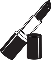 Open Lipstick Tube Icon - Black and White Vector Illustration for Cosmetics