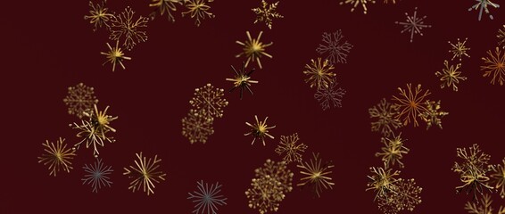 Stunning golden snowflakes against a rich burgundy backdrop, ideal for seasonal greetings, holiday promotions, a © vegefox.com