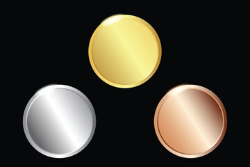 gold, silver, bronze color circles with frames and light effects.