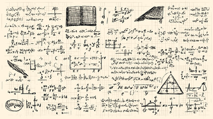 hand drawn mathematics notes in old texture papers  © Katya