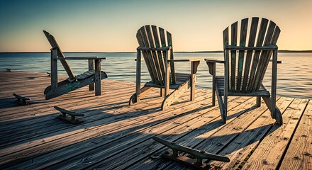 Relaxing Lakeside Adirondack Chairs.